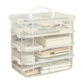 Darzheoy Clear Storage Bins, Stackable Carry Storage Box Container, Plastic Lidded Organizer Case with Handle for Arts & Crafts, Office Supplies (1-Tier)