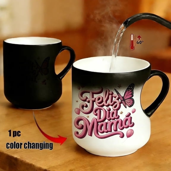Darzheoy Color-Changing Ceramic Mug, Heart-Shaped Heat-Sensitive Cup, Ceramic Heat-Sensitive Mug, Novelty Color Change Drinkware for Coffee, Tea, Hot Drink, Gift, and Office Use