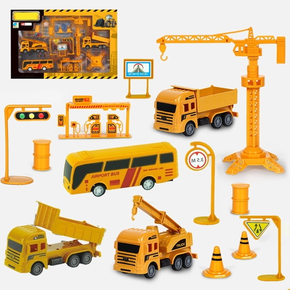 Darzheoy Construction Truck Vehicle Toy Set, Play Vehicles Set in Carrier Truck, Push and Go Vehicle Car Toy, Kids Birthday Gifts for Over 3 Years Old Boys