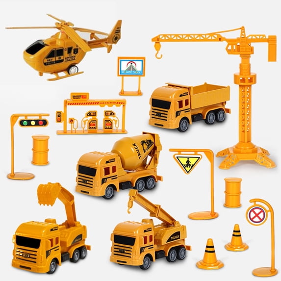 Darzheoy Construction Truck Vehicle Toy Set, Play Vehicles Set in Carrier Truck, Push and Go Vehicle Car Toy, Kids Birthday Gifts for Over 3 Years Old Boys