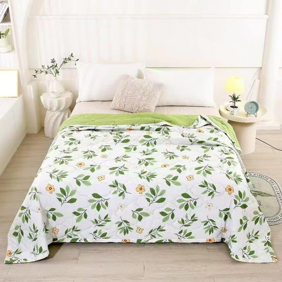 Darzheoy Cooling Comforter, Washed Cotton Breathable Conditioned Quilt, Deformation & Clumping Proof, Multifunctional Floral Decorative Summer Napping Covers for Bed, Sofa
