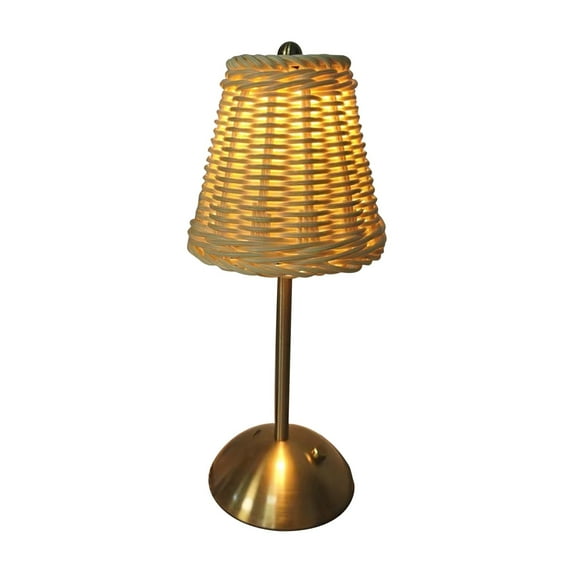 Darzheoy Cordless Boho Rattan Table lamp, Rechargeable Battery, Brightness Dimmable, Rattan Shade, for Bedside Restaurant Resort Hotel Dining Table