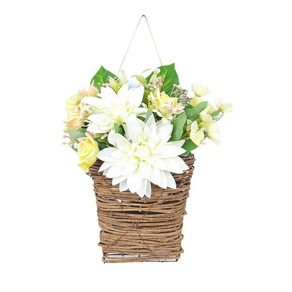 Darzheoy Cream Hydrangea Door Hanger Basket Wreath, 2026 New Wildflowers Door Hanging Basket Wreath, Front Door Artificial Spring Wreath Welcome Sign, Home Porch Farmhouse Decor