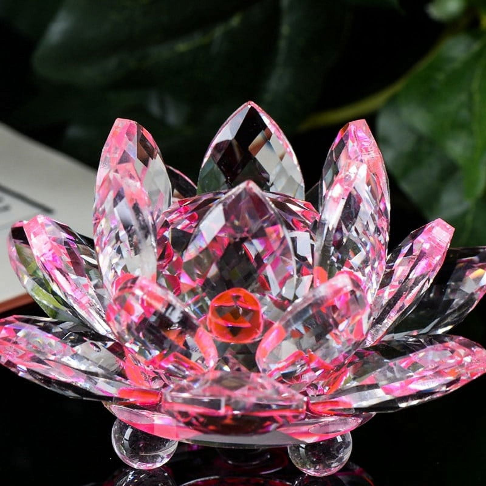 Darzheoy Crystal Lotus Flower 2.4 inch Reflection Clear Crystal Lotus for Home Decor Sun Catcher Ornaments Gifts Pink