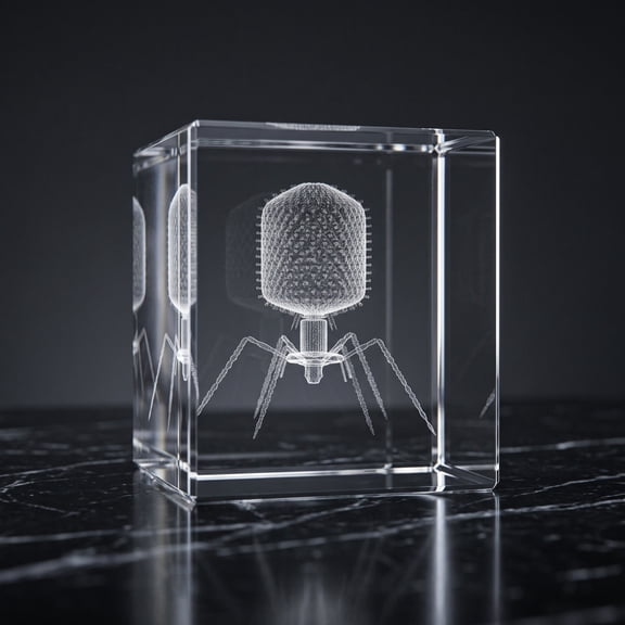 Darzheoy Crystal Microbe Paperweight Decor, Engraved 2.4 in Clear Glass Cube, Science Desk Display Ornament Gift, Microbe Biology Decor, Science Paperweight for Desk, Office, Home, Study