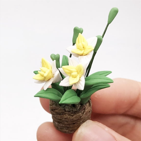 Elainilye Decoration Plant Pots, Miniature Resin Green Potted Miniature Bonsai Model Dollhouse Accessories Decor, 1/12 Scale Doll House Miniature Plant Model - Yellow