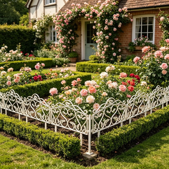 Darzheoy Decorative Garden Fence, White Floral and Bird Decorative Outdoor Metal Fence Panel for Garden Easy Setup, White Border Edging for Vegetable Garden, Lawn, Flower Bed, Yard, Patio