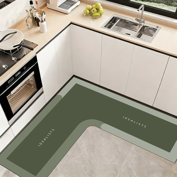Elainilye Diatomite L Shape Floor Mat 47"x47", Absorbent Non-Slip Kitchen Bathroom Rug, Quick Dry Waterproof Doormat for Sink Toilet Shower