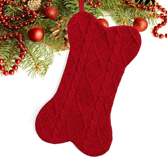 Darzheoy Dog Christmas Stocking, Knit Christmas Stocking for Dogs, Bone Shape Dog Stocking Christmas Large Pet Stockings Hanging Dog Christmas Stocking for Dogs Cats Pets