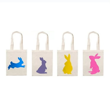 Darzheoy Easter Bunny Basket Bags, Easter Basket Holiday Rabbit Bunny Printed Canvas Gift Carry Eggs Candy Bag, Pink