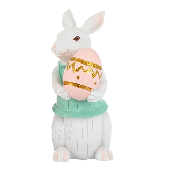 Darzheoy Easter Bunny Decorations, Bunny Figurines Tabletop Spring Decor, Rustic Straw Bunny Couple with Carrot, Standing Resin Rabbit Statues Ornaments for Table Home Office Farmhouse (A)