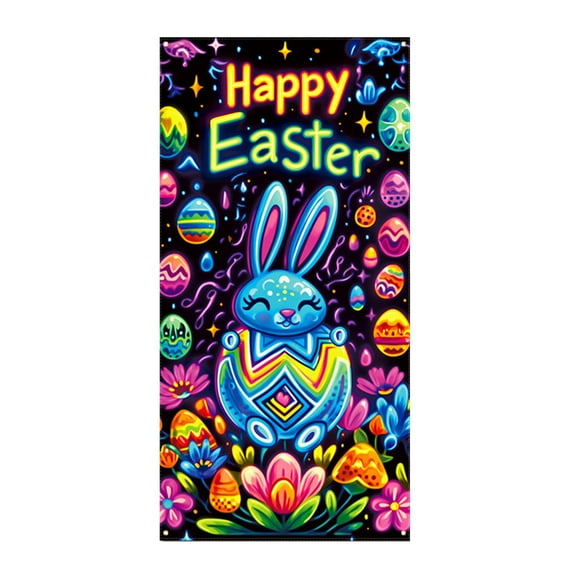 Darzheoy Easter Bunny Door Cover 71x35 Inch Wreath Egg Easter Door Banner Accessory Hanging Banner Sign Decoration for Happy Easter Party Favors