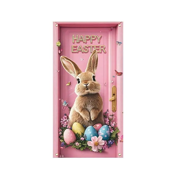 Darzheoy Easter Bunny Door Cover Easter Egg Rabbit Decor Door Banner Party Accessory Hanging Banner Sign Decoration for Happy Easter Party Favors 71 x 35 Inch