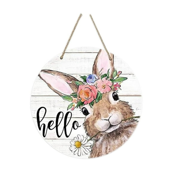 Darzheoy Easter Bunny Sign for Front Door Decor, Daisy Flowers Wood Door Hanger for Outdoor Outside Porch, Spring Rustic Farmhouse Wooden Wreath Indoor Wall Hanging Decoration