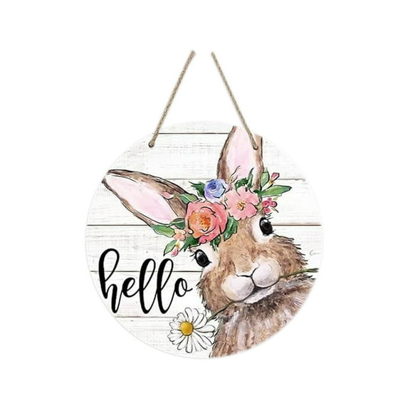 Darzheoy Easter Bunny Sign for Front Door Decor, Daisy Flowers Wood Door Hanger for Outdoor Outside Porch, Spring Rustic Farmhouse Wooden Wreath Indoor Wall Hanging Decoration