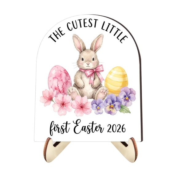 Darzheoy Easter Desktop Decoration, Rabbits and Eggs Wooden Ornaments, Rustic Farmhouse Craft for Home Tabletop Decor, Spring Holiday Display for Living Room