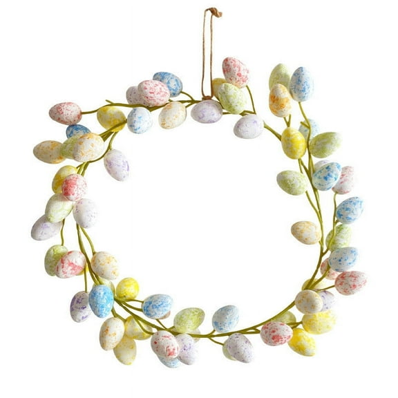 Darzheoy Easter Egg Wreath, 14 Inch Spring Artificial Easter Egg Wreaths for Front Door Decorations with Colorful Pastel Easter Eggs for Wall Home Decor
