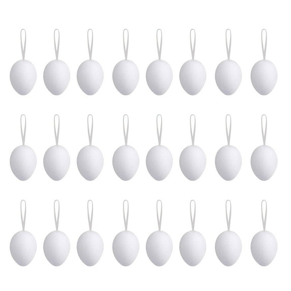 Darzheoy Easter Eggs 24 Pcs Fake Eggs for Crafts Hanging Plastic Hunts Basket Fillers DIY Painting Decorating Easter Gift, Artificial Eggs with Rope