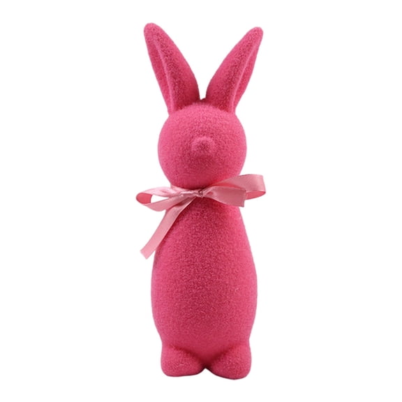 Darzheoy Easter Flocked Bunny, Flocking Rabbit Figurines with Bow Ties, Adorable Spring Tabletop Ornaments for Home, Garden Decor, Bunnies Decoration for Easter Celebration
