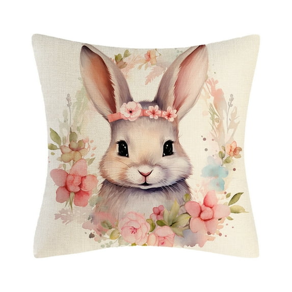 Darzheoy Easter Pillow Covers 18x18 Inch Bunny Easter Eggs Throw Pillow Covers Pillowcases Cotton Linen Cushion Covers for Couch Sofa Bedroom Holiday