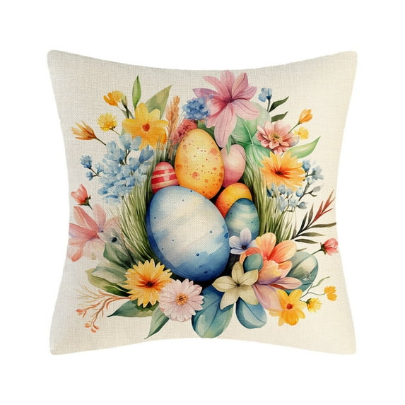 Darzheoy Easter Pillow Covers 18x18 Inch Bunny Easter Eggs Throw Pillow Covers Pillowcases Cotton Linen Cushion Covers for Couch Sofa Bedroom Holiday