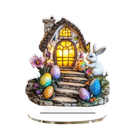 Darzheoy Easter Tabletop Decorations, 2D Visual Bunny Egg Themed Centerpiece for Living Room, Festival Home Decor, Party Dining Table Shelf Ornament