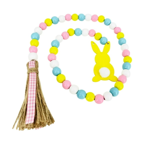 Darzheoy Easter Wood Bead Garland, Bunny Spring Wood Beads Garland with Tassel, Wooden Beaded Easter Boho Decor Farmhouse Rustic Garland for Tiered Tray Decor Easter Party Decor