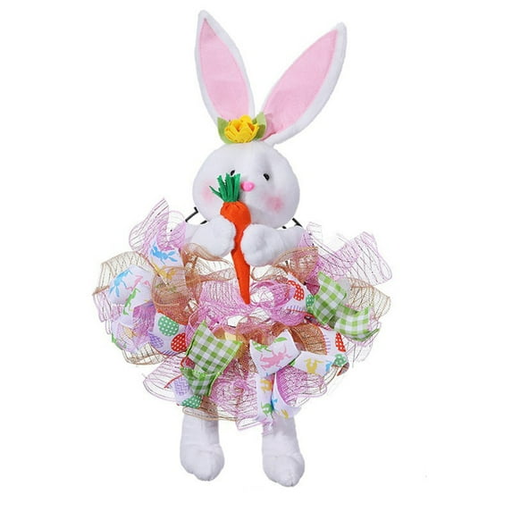 Darzheoy Easter Wreaths for Front Door Easter Bunny Dolls Wreath Spring Easter Decorations with Ribbon for Door Walls Home Decoration