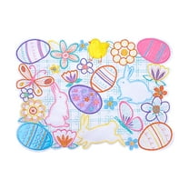 Darzheoy Embroidered Easter Place Mat Easter Eggs Bunny Table Doily Spring Holiday Themed Placemat Tabletop Decoration