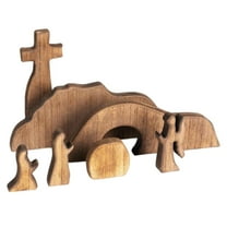 Darzheoy Empty Tomb Easter Scene and Cross Decoration, Wooden Easter Resurrection Scene Cross Jesus Tomb Tray Set, Jesus Nativity Scene Decor for Religious Home Office Tabletop