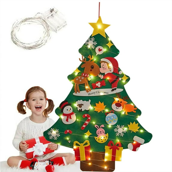 Darzheoy Felt Christmas Tree with 19pcs Ornaments, Xmas Gifts for Kids New Year Handmade Christmas Door Wall Hanging Decorations