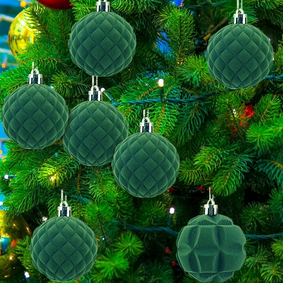 Darzheoy Flocked Christmas Ornaments 12-Pack, Velvet Tree Pendants, Vintage Holiday Decor with Metal Clasps, Durables Plastic Festive Decorations for Xmas Tree, Home, Fireplace, B