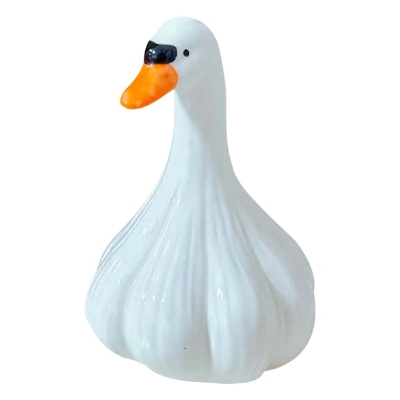 Darzheoy Funny Garlic Goose Statue, Cute Goose Garden Figurine, Cartoon White Goose Decoration Sculpture, Statues for Office Desk Home Decor