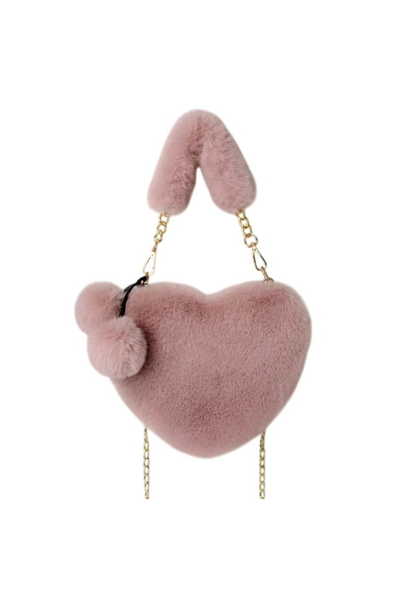 Furry Purse for Girls Heart Shaped Fluffy Faux Fur Handbag for Women Soft Small Shoulder Bag Clutch Purse Cell Phone Wallet for Girls