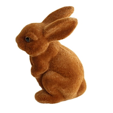 Darzheoy Fuzzy Flocked Bunny, Easter Holiday Spring Decor Rabbit Figurines, Garden Artificial Animal Moss for Indoor Table Home, Kitchen, Shelf Decorations Furry Covered Rabbits