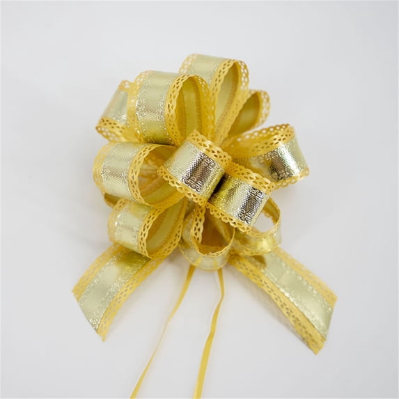 Elainilye Gift Pull Bows, 2Pcs Pull Bows for Gift Baskets, Wide Ribbon Pull Bow for Birthday Wedding Valentine's Day Gift Wrapping Box - Gold