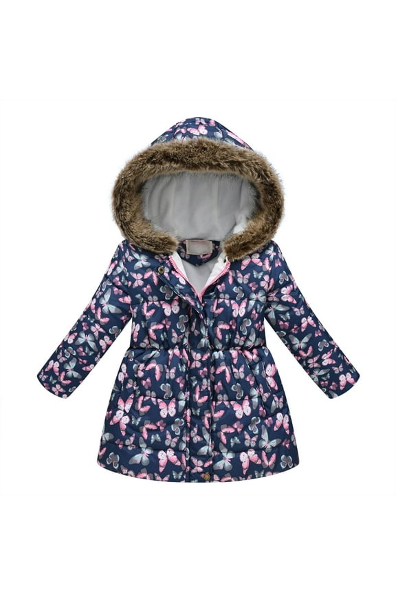 Girl's Winter Coat Jacket Hooded Kids Toddler Flower Print Parka Outwear Warm Cotton Puffer Hooded Jacket