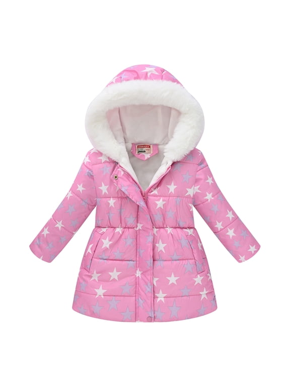 Girl's Winter Coat Jacket Hooded Kids Toddler Flower Print Parka Outwear Warm Cotton Puffer Hooded Jacket