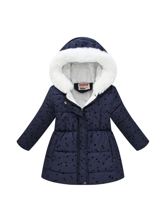 Girl's Winter Coat Jacket Hooded Kids Toddler Flower Print Parka Outwear Warm Cotton Puffer Hooded Jacket