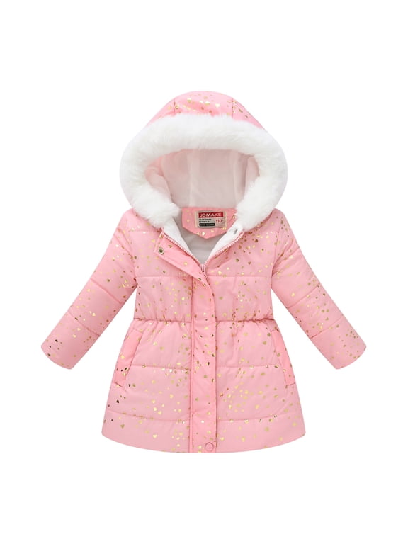 Girl's Winter Coat Jacket Hooded Kids Toddler Flower Print Parka Outwear Warm Cotton Puffer Hooded Jacket