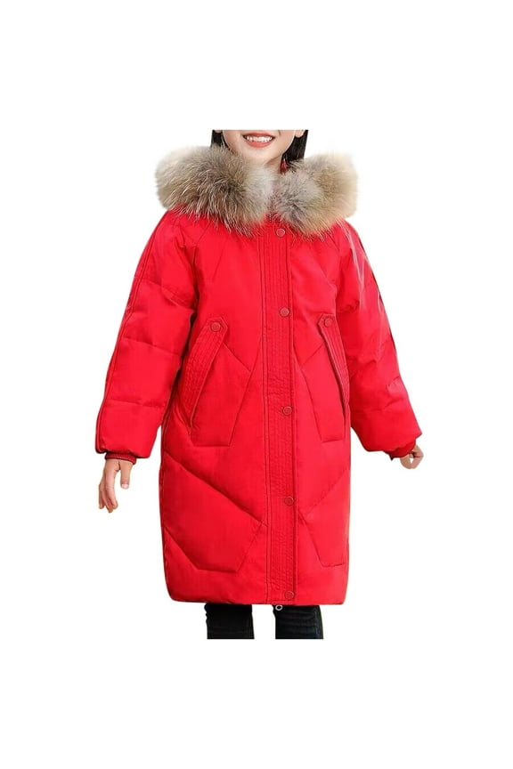 Girl's Winter Jacket Long Puffer Coat Fleece Outerwear Jacket with Hoodie Waterproof