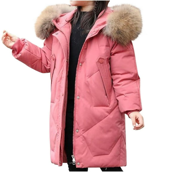 Darzheoy Girl's Winter Jacket Long Puffer Coat Fleece Outerwear Jacket with Hoodie Waterproof