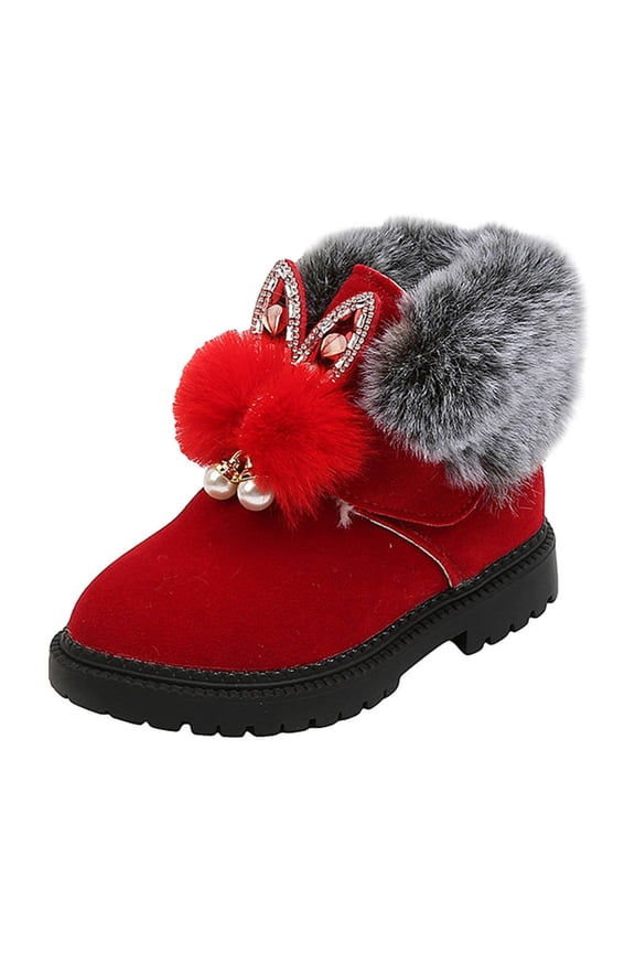 Girls Boots Princess Soft Leather Windproof Shaft Plush Lining Thicking Non-Slip Soft Insole Abrasion Sole Suede Solid Color Winter Snow Shoes