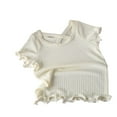 thumbnail image 1 of Darzheoy Girls Lettuce Trim Basic Solid Tee Shirts Ribbed Knit Casual Blouse Tops for 2-8 T, 1 of 3
