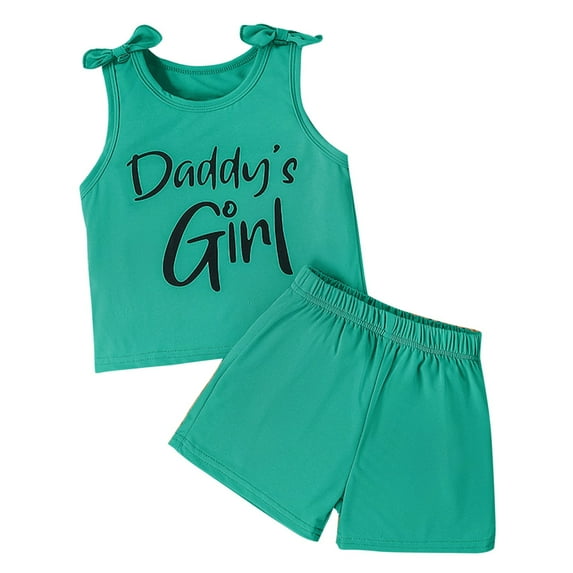 Darzheoy Girls Outfits 2 Piece Round Neck Sleeveless Tank Top And Shorts Solid Color Printed Loose Sets ,Size 3-7 Years