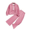 thumbnail image 1 of Darzheoy Girls Outfits Cute Long Sleeve Lapel Button Cardigan Shirt Solid Color And Elastic Waist Pants 2 Piece Fall Printed Loose Sets ,Size 7-11 Years, 1 of 9