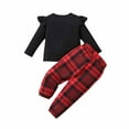 thumbnail image 1 of Darzheoy Girls Outfits Cute Solid Color Graphic Tops And Pants Long Flutter Sleeve Printed Elastic Waist Plaid Pants Round Neck 2 Piece Sets ,Size 18 Months-5 Years, 1 of 9
