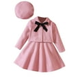 thumbnail image 1 of Darzheoy Girls Outfits Long Sleeve Casual Solid Color Bow Tie Coat And Pleated Skirt And Hat Fall Winter Round Neck 3 Piece Sets ,Size 3-7 Years, 1 of 8