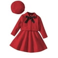 thumbnail image 1 of Darzheoy Girls Outfits Long Sleeve Casual Solid Color Bow Tie Coat And Pleated Skirt And Hat Fall Winter Round Neck 3 Piece Sets ,Size 3-7 Years, 1 of 8