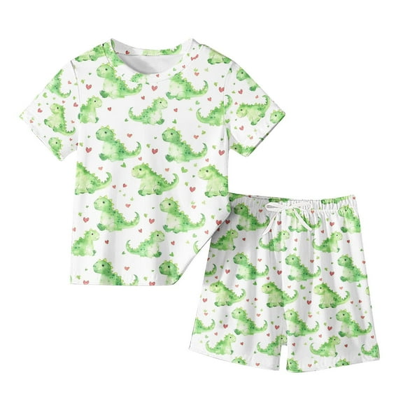 Darzheoy Girls Outfits Printed 2 Piece Elastic Waist Shorts And T-Shirt Thin Round Neck Cute Solid Color Graphic Summer Casual Sets ,Size 3-13 Years